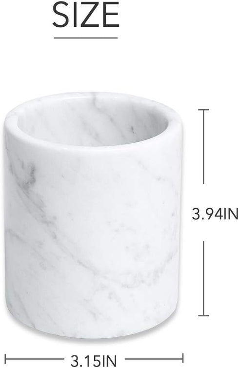 Natural Marble Pencil Pen Holder Stand for Desk, Makeup Brush Cup, Durable Office & Home Organizer, White