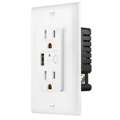 Zigbee Wall Outlet with USB - One Controlled, One Always On, Compatible with Google Assistant and Alexa