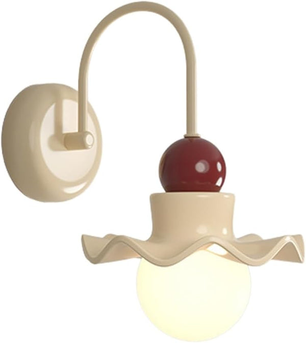 Generic Modern Nordic Wall Sconce, Wavy Ruffled Shade Globe Wall Lamp, Cream &