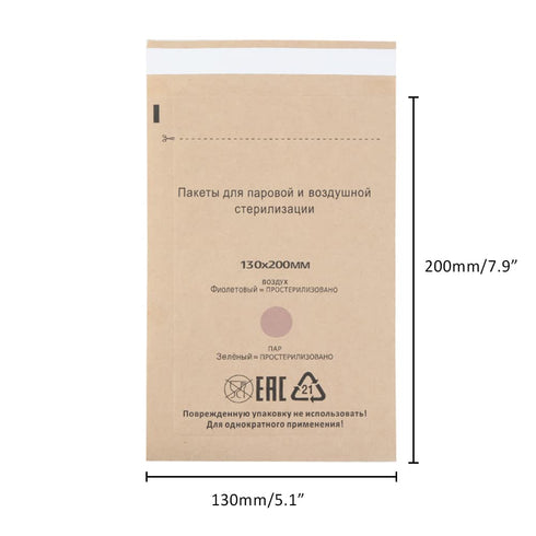 100 Self-Sealing Cleaning Pouches, Dry Heat Autoclave Kraft Paper Cleaning Bags for Dentist Tools and Nail Art Supplies (130mm x 200mm)