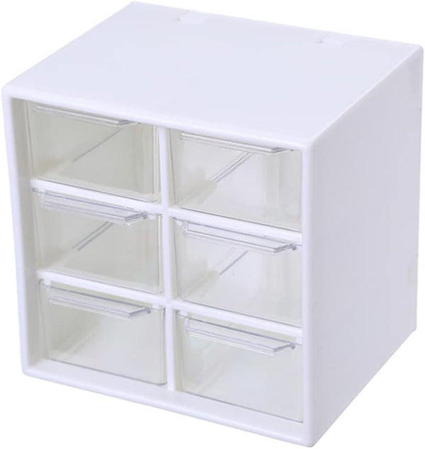 Mini Desk Organizer with 6 Drawers, Plastic Jewelry Storage Box for Home, School, Office, Bathroom, 1 Piece (White)