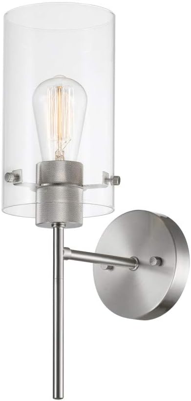 Globe Electric Cusco 1-Light Wall Sconce, Brushed Nickel, Clear Glass Shade 51361,