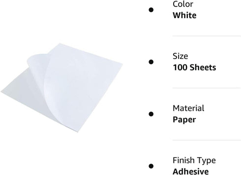 L LIKED 8.5" x 11" Full Sheet Label Sticker Paper, White, Matte, for Laser & Inkjet Printers (100 Sheets)
