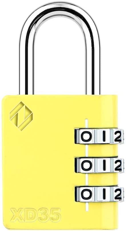 XD35 Combination Lock, 3-Digit Padlock for School, Gym, Locker, Outdoor Storage (1-Pack, Yellow)