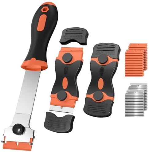 3 Pack Razor Blade Scraper, Plastic Scraper Tool with Extra 30 Plastic and Metal Blades for Various Uses