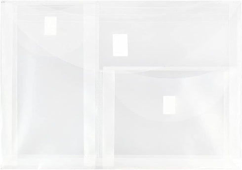 JAM PAPER Multi Pocket Envelopes, Plastic with Hook & Loop Closure, 3 Pockets, Letter Booklet, 9 3/4 x 13, Clear,