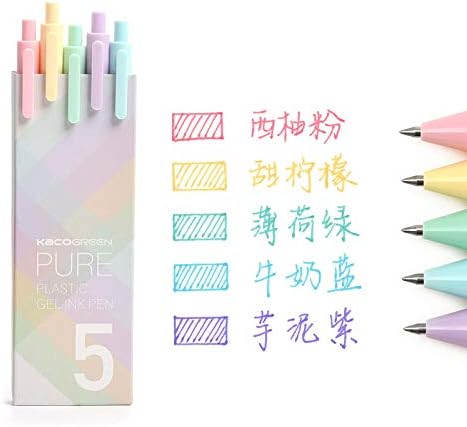 Kaco Pure Retractable Gel Ink Pens, Macarons Colored Ink, 0.5mm Extra Fine Point, 5-Pack