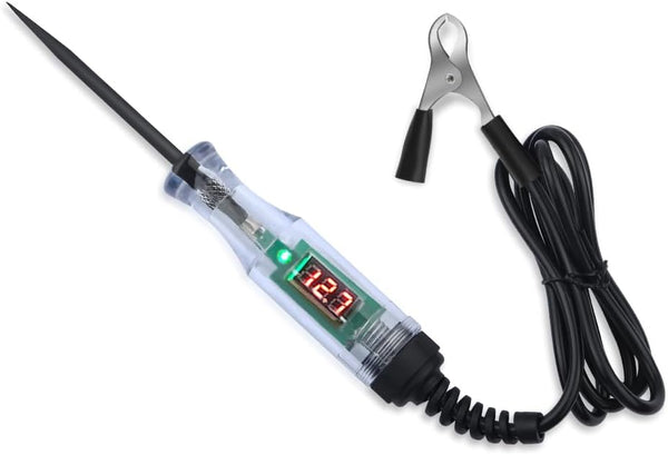 Car Voltage Tester Pen with Alligator Clip, DC 3-48V Test Light Pen, Digital LED Circuit Tester with Prolong Spring