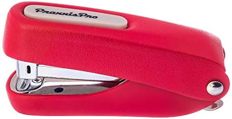 Praxxis Pro Aria-Plus Half-Strip Mini Stapler - Durable, Compact, Colorful Stapler for Office and Travel, Red