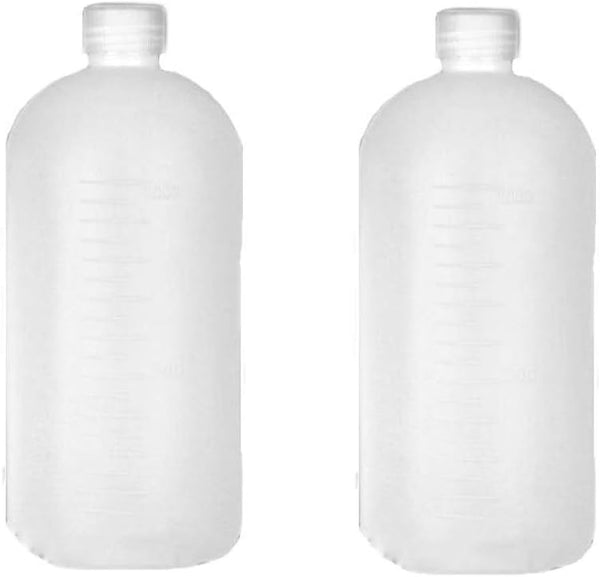 2PCS 1000ml/34oz Plastic Small Mouth Graduated Lab Chemical Reagent Bottle with Inner Plug, Leak-proof Laboratory