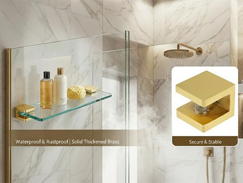 0.87" Inch 0.24"-0.32"(6-8mm) 4 KUMGROT Shelf Square Clips, Gold Pure Copper U Bracket Brass, Adjustable Support