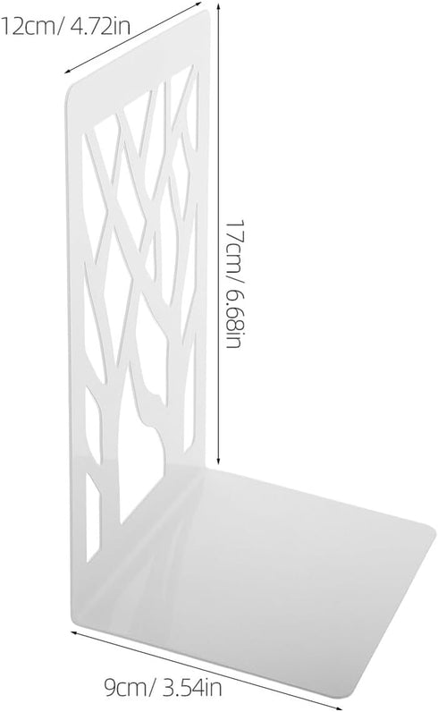 TOYZFRIENDY 2pcs White Tree Shadow Bookends for Desk Bookshelf, Metal Reading Stand with Decorative Holder, Book