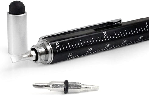 Screwdriver Pen Multitool, Touch Screen Stylus Ballpoint Tech Tool Pen with Ruler Level, Metal Hexagon Pen for Men