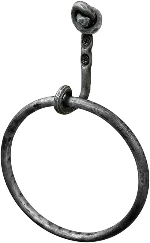 Hand Forged Knot Metal Towel Ring, Wrought Iron Handmade Wall Mounted Holder, Black Antique Finish
