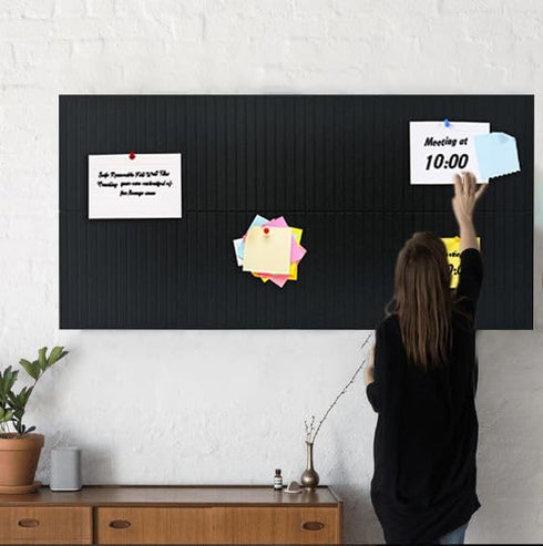 Large Cork Board for Office Wall Decor, 8 Pack Felt Wall Tiles with Slat Wall Paneling & Push Pins