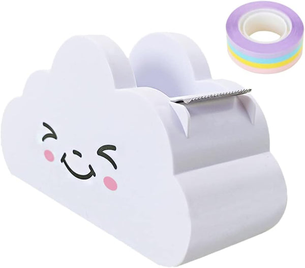 Cloud Tape Dispenser, Cartoon Washi Paper Cutter with Rainbow Tape for Office Stationery Supplies