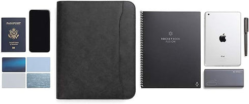 Forevermore Portfolios Padfolio Binder - Professional Faux Leather Travel Organizer Pouch for Tablet, Documents, Black