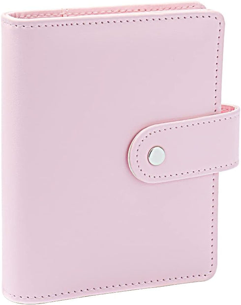 Pink A7 Macaron Colored PU Leather Binder Wallet - 6 Rings Loose Leaf Notebook Folders with Snap Button
