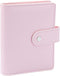 Pink A7 Macaron Colored PU Leather Binder Wallet - 6 Rings Loose Leaf Notebook Folders with Snap Button
