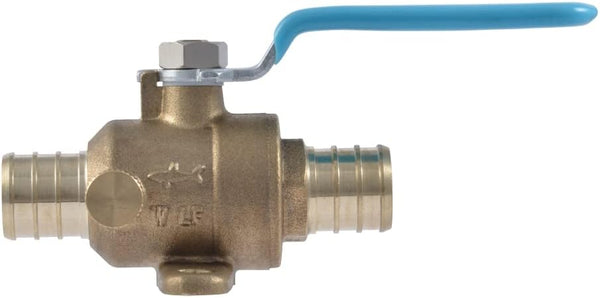 SharkBite 3/4 Inch Crimp Ball Valve, Brass Plumbing Fitting with Mounting Tabs and Drain, PEX Pipe, PE-RT, UC24616Z