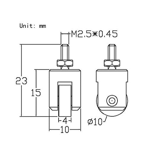 Roller Contact Point for Dial Indicator Depth Gauge Tool, 10mm Diameter Wheel, M2.5 Thread