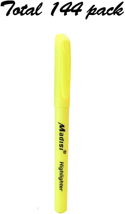 Madisi Bulk Pack Highlighters, Chisel Tip, Fluorescent Yellow, 144-Count