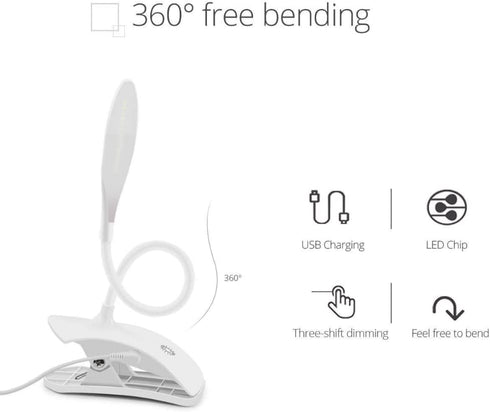 anso USB Rechargeable Clip-on Desk Lamp - LED Light in Blue
