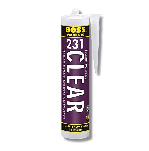 BOSS 231 CLEAR Construction TRIPOLYMER SEALANT, 10-oz Caulk (1 Tube) for Roofing, Gutters, Concrete, Metal, Wood, Glass