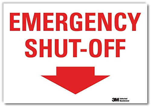 "Emergency Shut-Off" Label with Down Arrow by SmartSign, 10" x 14" Reflective Laminated Vinyl