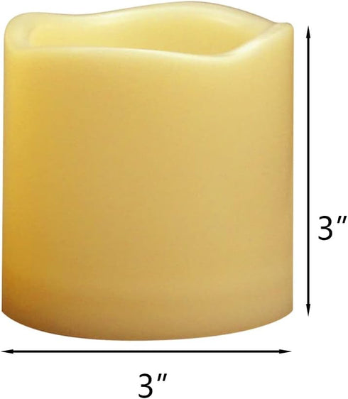 Outdoor Battery Operated Flameless Candles with Timer, Realistic Flickering Plastic Fake Electric LED Pillar Lights Waved Edge for Home Garden Wedding Party Christmas Decor 3x3 Inches 2-Pack by 2WDECOR