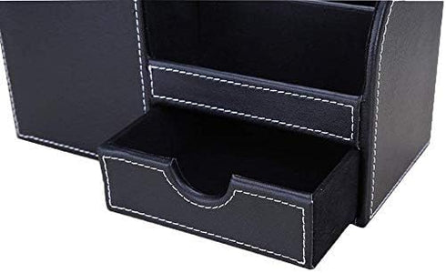 KINGFOM Black Desk Organizer Caddy, Pu Leather Multi-function Storage Box for Pen/Pencil, Cell Phone, Business Cards,
