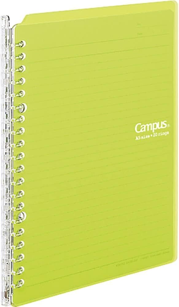 Kokuyo Campus Smart Ring Binder, A5 Yellow Green, Up to 25 Sheets, Slim Binder Folder with Loose-leaf Paper