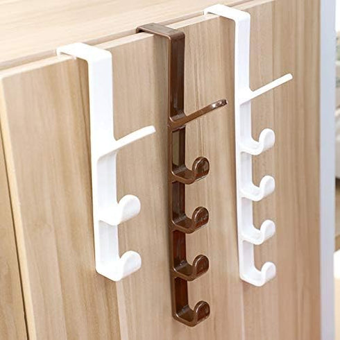 canjoyn 5 Layers Over The Door Hook Organizer Rack - Pack of 2 Hanger for Backpack Handbag (White)