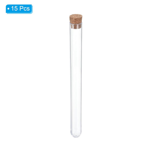 PATIKIL 13ml Plastic Test Tubes with Cork Stoppers, 15Pcs for Candy Bead Storage and Lab Use
