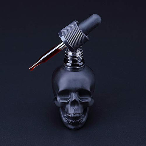 Tvoip Glass Dropper Bottle 2OZ/60ML Skull Shape Bottle for Halloween, E Liquid, Essential Oil with Pipette