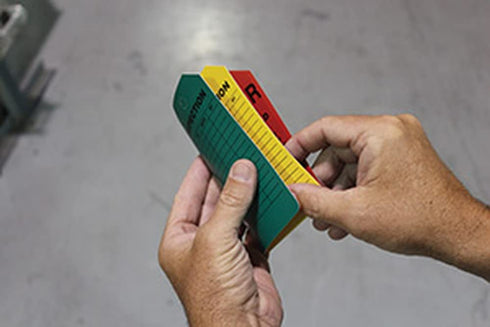 Accuform RP-Plastic Scaffold Status Tag, "Danger/Caution/Attention", 5.75" x 3.25" x 0.015", Black Green/Yellow/Red