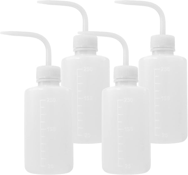 4 Packs 250ml Plastic Wash Bottle with Squeeze Dispenser, White Tattoo