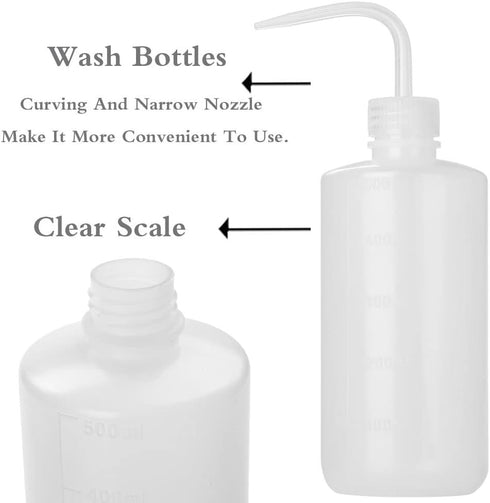 2Pcs 500ml Tattoo Wash Bottle | 16oz Water Squirt Bottle for Medical Succulent Cleaning, White & Black