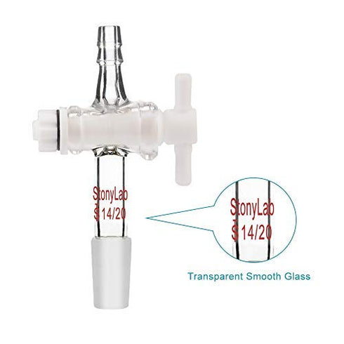 StonyLab Vacuum Flow Control Adapter with PTFE Stopcock, 14/20 Joint and Straight Hose Connection