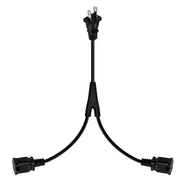 Nema 1-15P to Dual 1-15R Splitter Cable, US AC 2-Prong Male and Female Power Cable, 2Ft