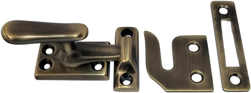 QCAA Solid Brass Casement Fastener Window Lock, Small, Brushed Antique Brass, 1 Pack