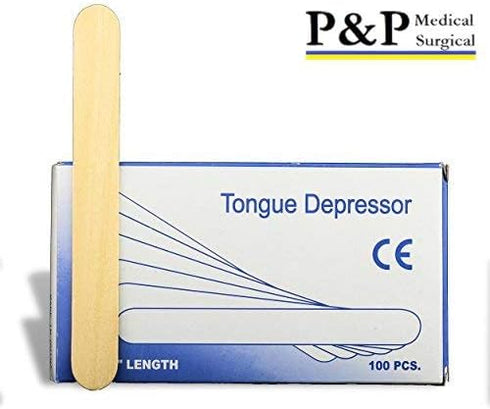 P&P MEDICAL SURGICAL Tongue Depressors, Non Sterile, 6 inch High Grade Natural Birch, 100