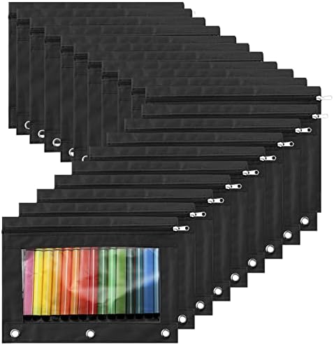 Marspark 48 Pieces 3 Ring Pencil Pouch, Pencil Bag Zipper Pouches for 3 Ring Binder, Bulk Pencil Cases with Clear