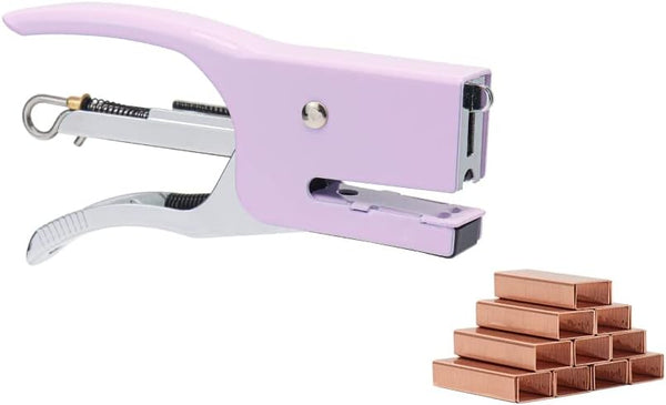 Purple Plier Stapler with #10 Staples Set, Cute Manual Stapler with 1000 Rose Gold Staples for Office Supplies