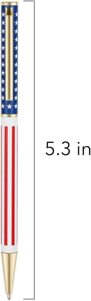 Unibene Slim Metal Retractable Ballpoint Pens, Bulk of 6 Count, Gold American Flag Design for School and Office