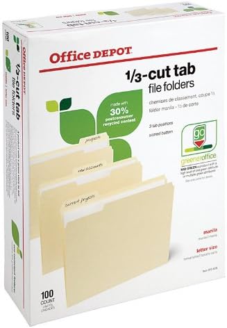 Office Depot 1/3 cut tab File folders 100 count
