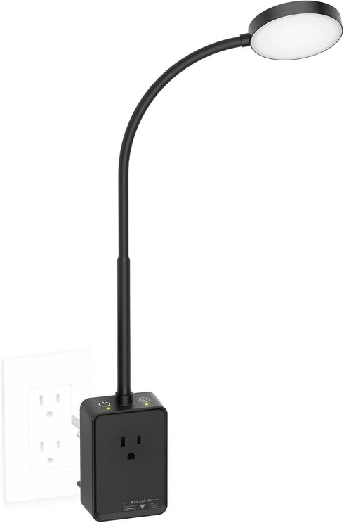 Plug in LED Book Reading Light, Black Dimmable LED Wall Sconce Lamp