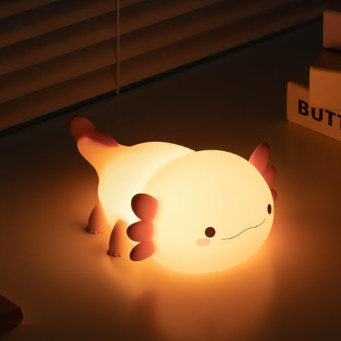 QANYI Axolotl Night Light, Cute Pink Silicone Axolotl Animal with Soft Touch NightLight for Kids Room, Dim Nursery Lamp
