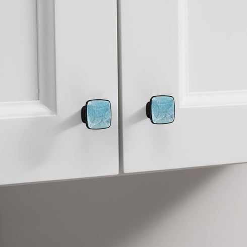 Ocean Decorative Cabinet Knobs - Elegant Designs 1.2" ABS Glass Square Black Handles for Home Kitchen Bedroom Decor - Easy Installation - Set of 4 (Blue Water Wave) by LORVIES