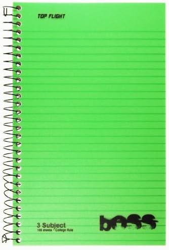 Top Flight Boss Poly Cover 3-Subject Wirebound Notebook, 108 Sheets, College Rule, 9.5 x 6 Inches, 1 Notebook, Cover Color May Vary (43002)